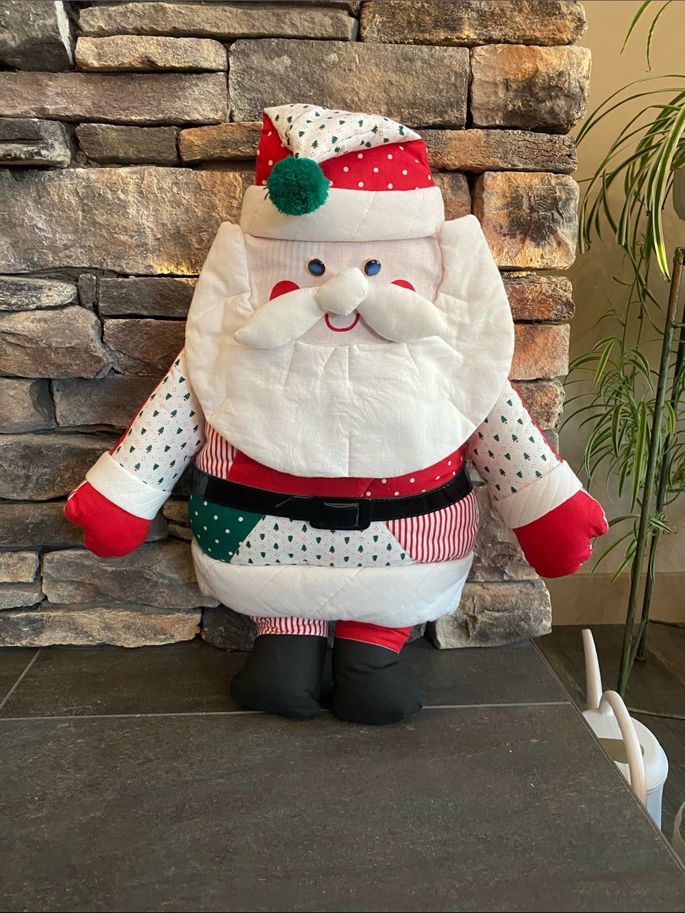 Vintage Quilted Patchwork Santa Claus Doll 22" Christmas Plush Folk Art Decor